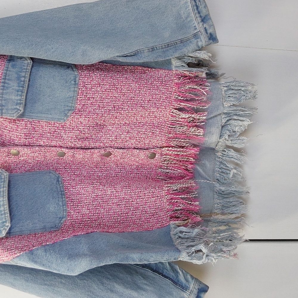 Umgee| Womens Denim Blue/ Pink Shaket Jacket Fringe Western Cowgirl Sz. XL - Picture 3 of 8